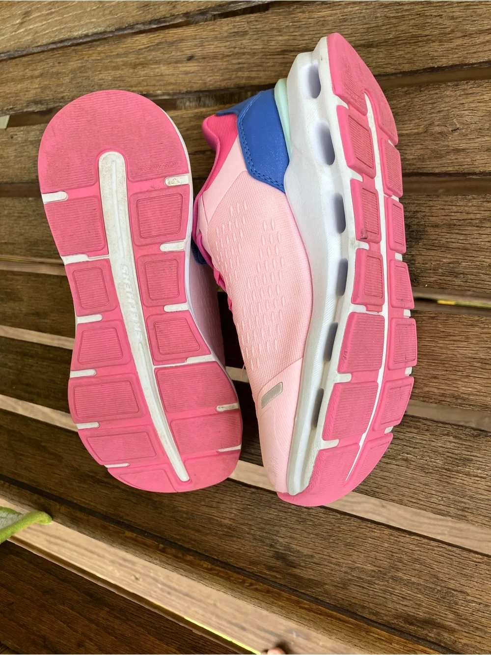 Skechers Pink Slip-On Athletic Sneakers with Blue Tongue Detail
